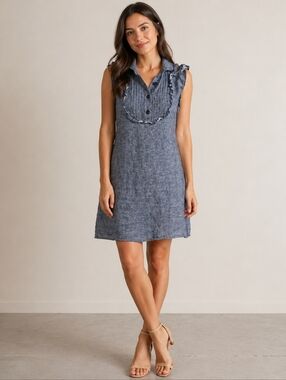 Sunner Anthropologie Lightweight Denim Mini Dress, Sleeveless, Ruffles, 10